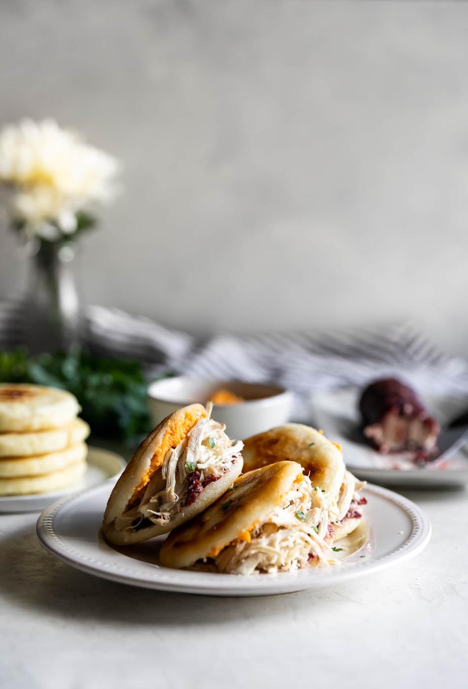 Leftover Turkey Arepas with Cranberry Goat Cheese