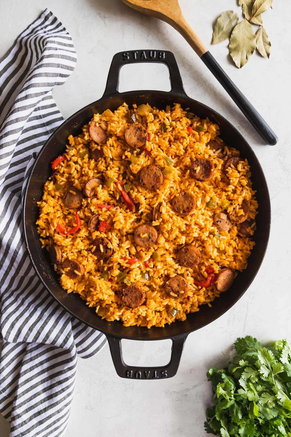 Arroz Con Salchichas (Cuban Yellow Rice with Sausage)