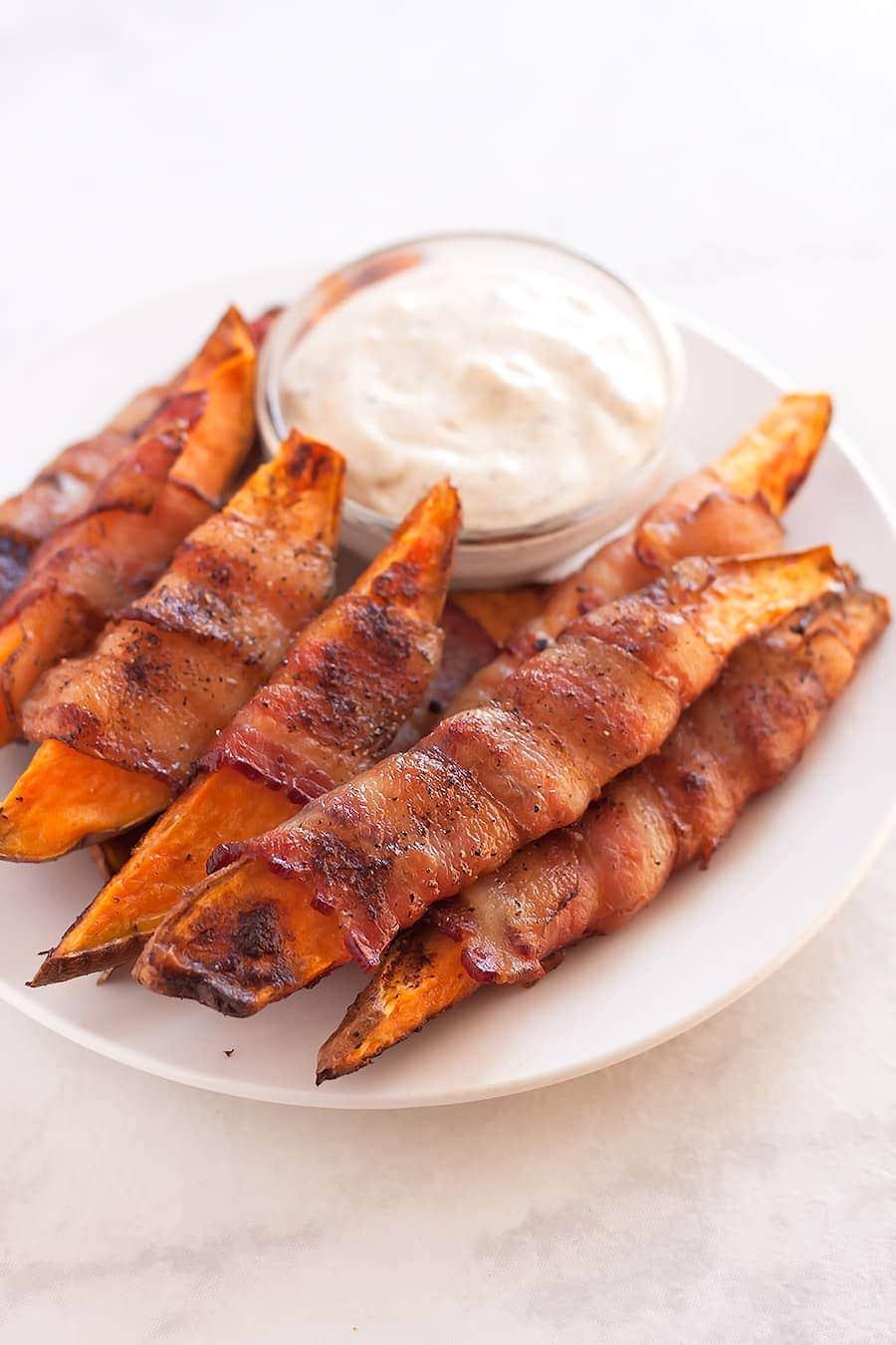 Baked Bacon Wrapped Sweet Potato Fries