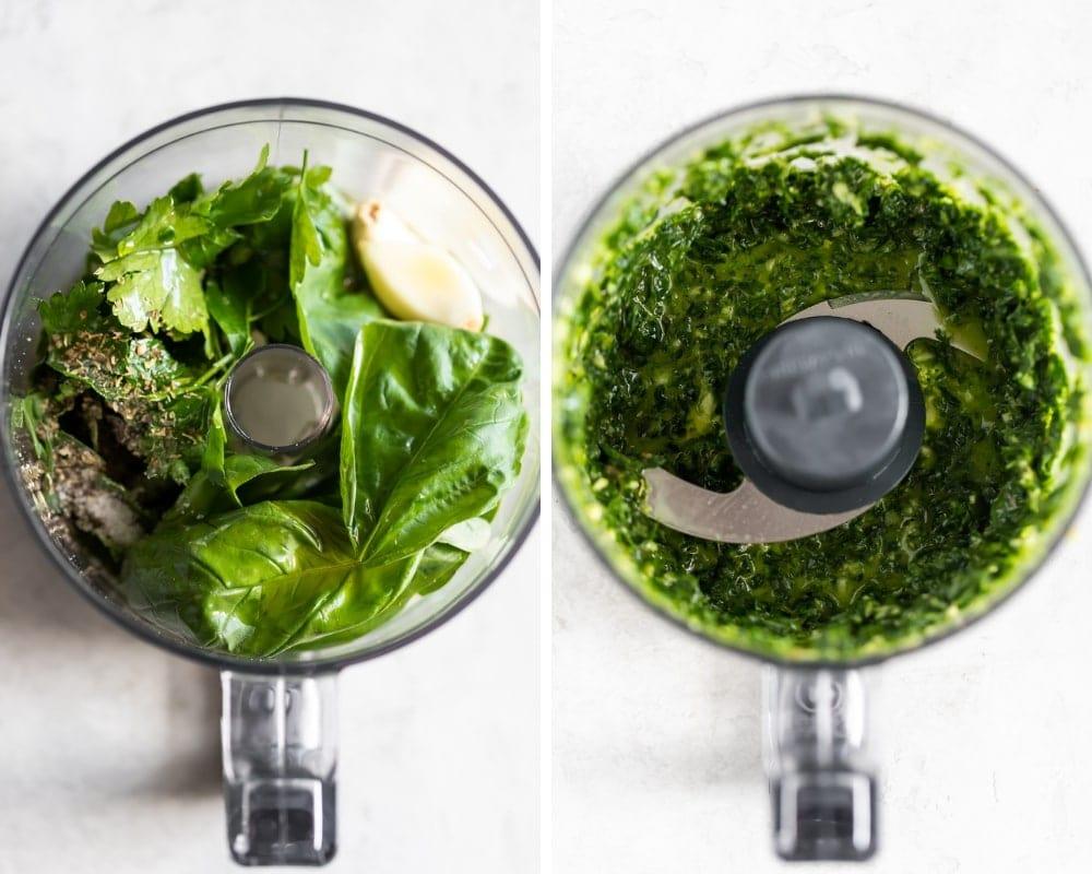 chimichurri ingredients in food processor