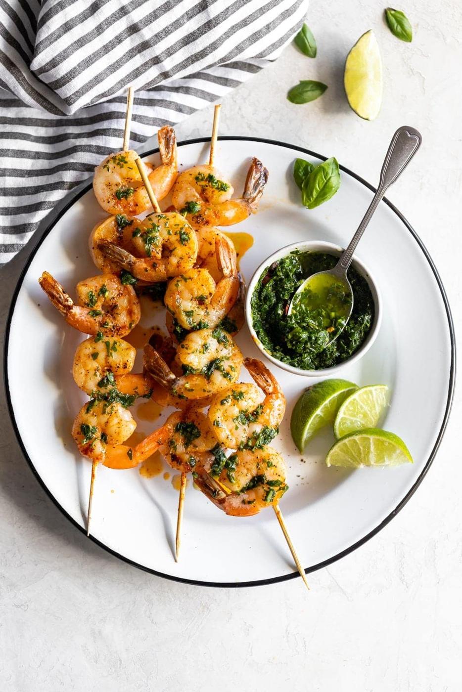 15-Minute Basil Chimichurri Shrimp Skewers