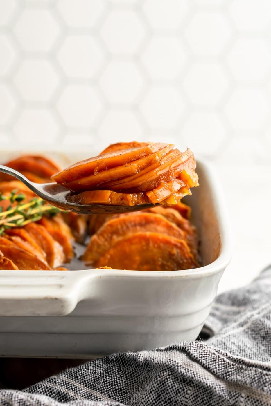 Buttery Candied Sweet Potatoes with Maple Rum Glaze