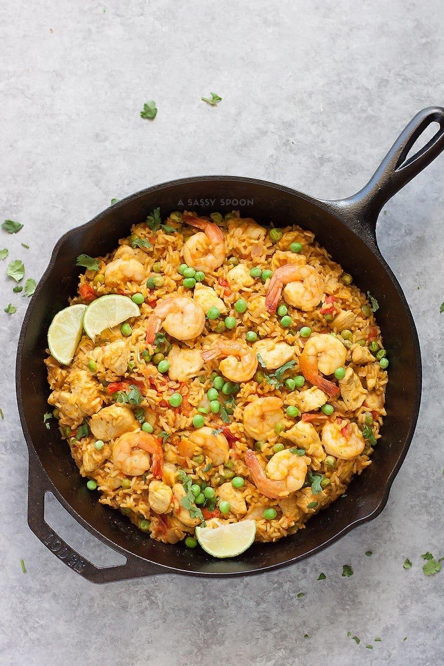 Quick Chicken and Shrimp Paella (25 Minutes!)
