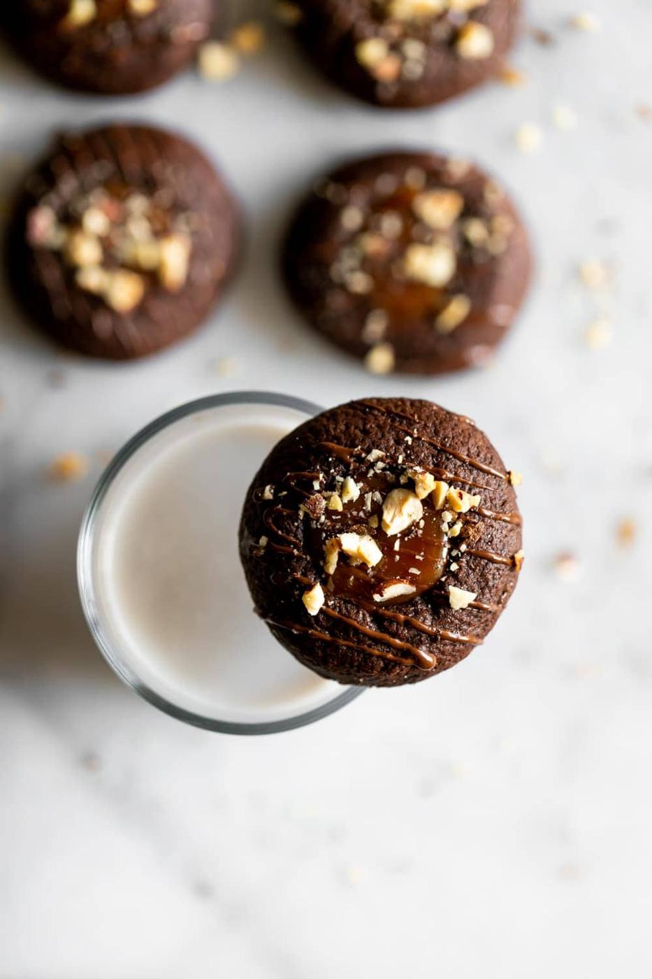 Salted Caramel Chocolate Thumbprint Cookies
