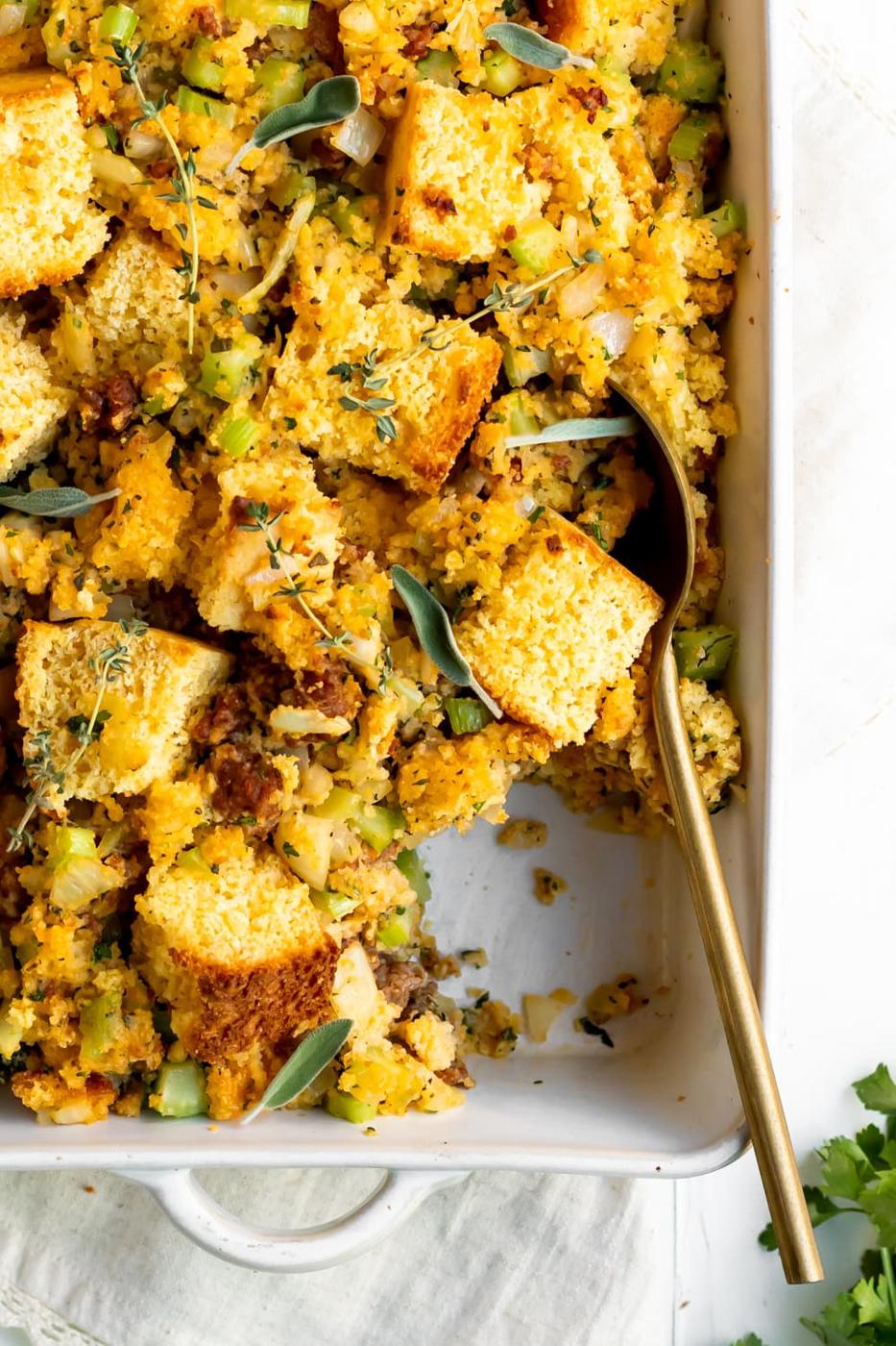 Baked Chorizo Cornbread Stuffing Casserole