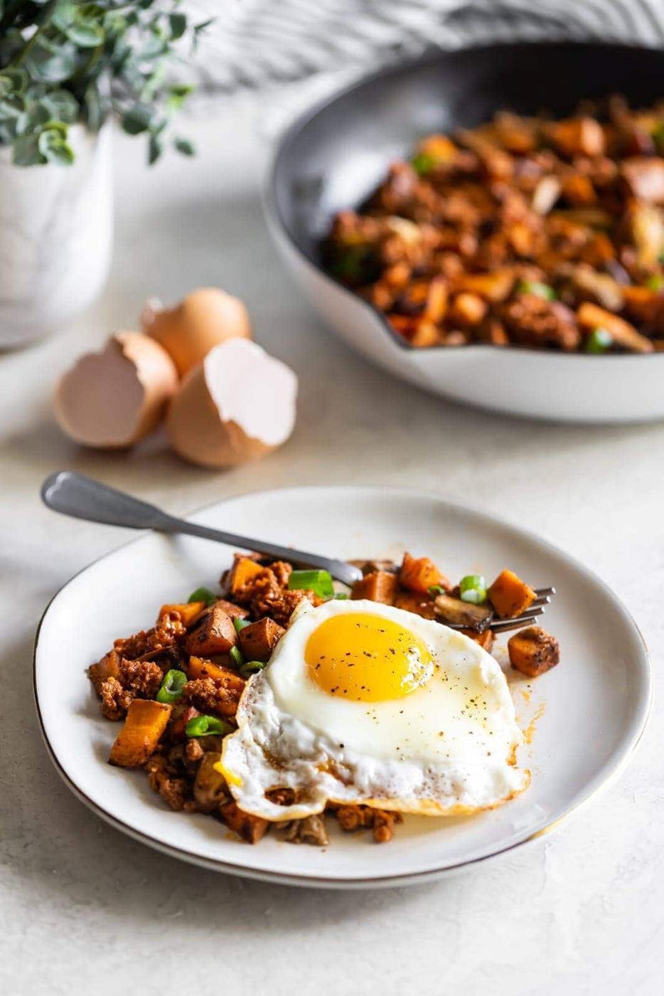 Chorizo Mushroom Sweet Potato Hash