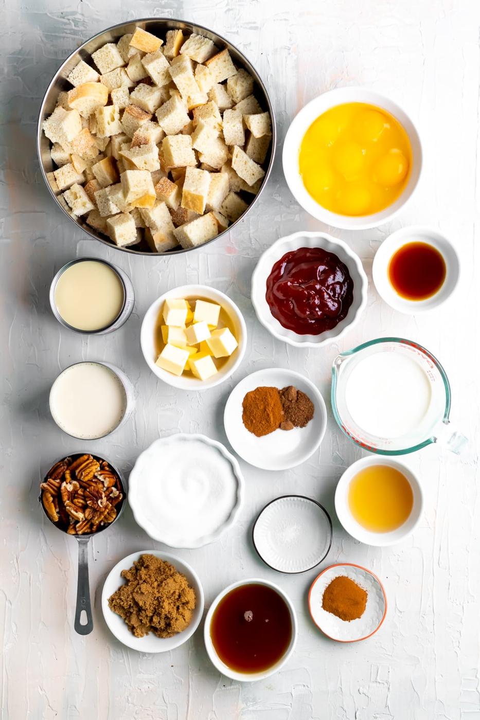 ingredients for guava caramel bread pudding