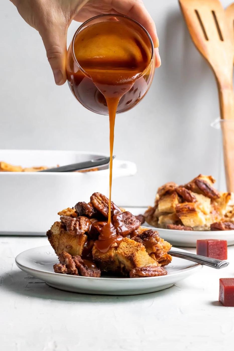 Guava Caramel Bread Pudding with Candied Pecans