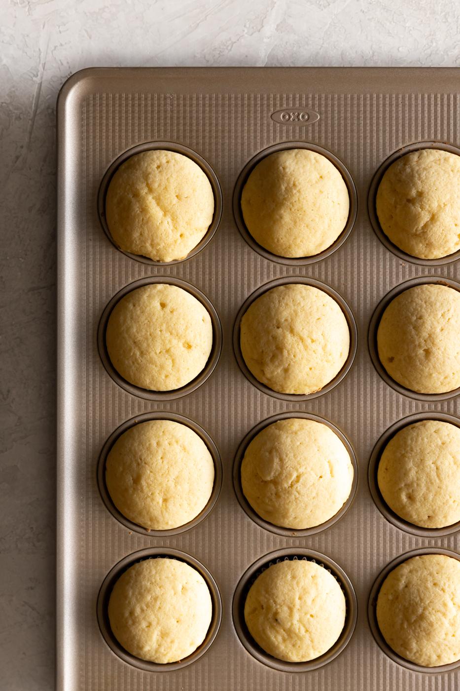 Creamy vanilla cookie dough in a muffin tin for baking delicious treats.