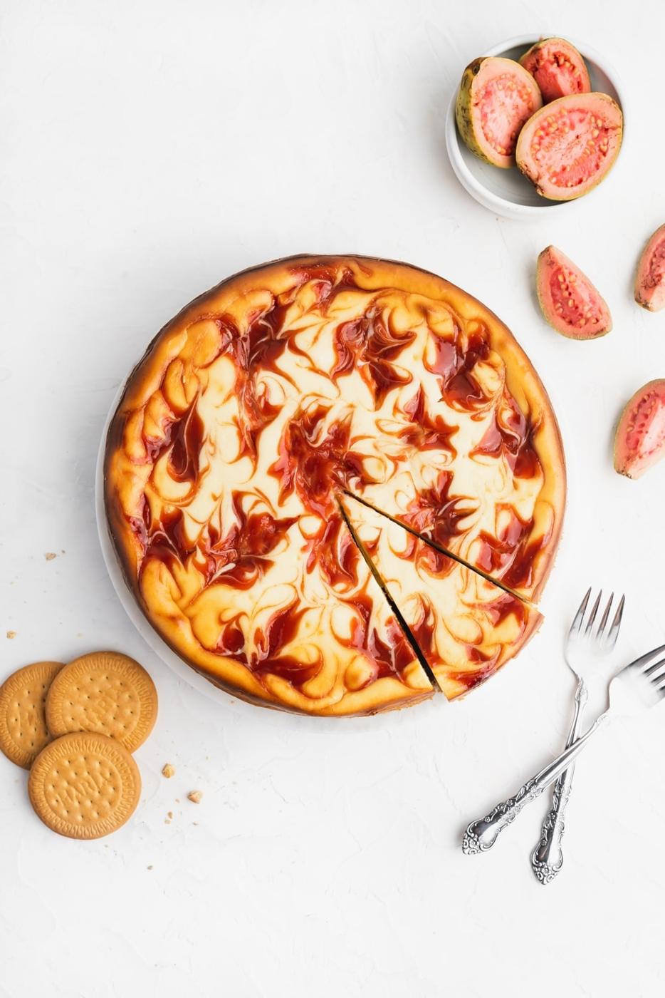 Guava Swirl Cheesecake with Maria Cookie Crust