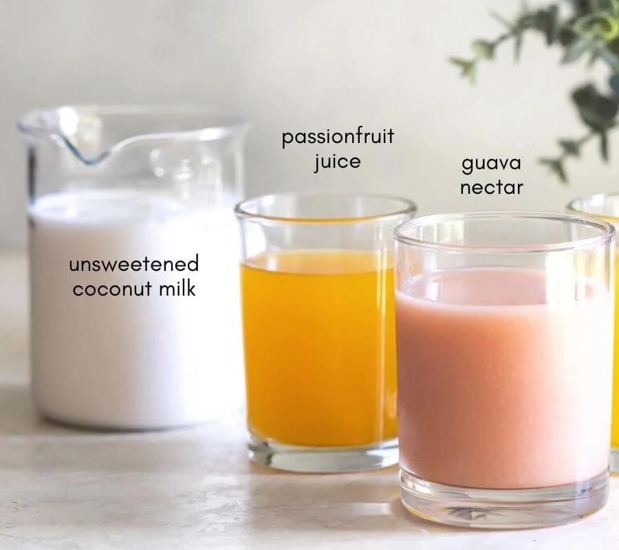 ingredients for iced guava passionfruit drink