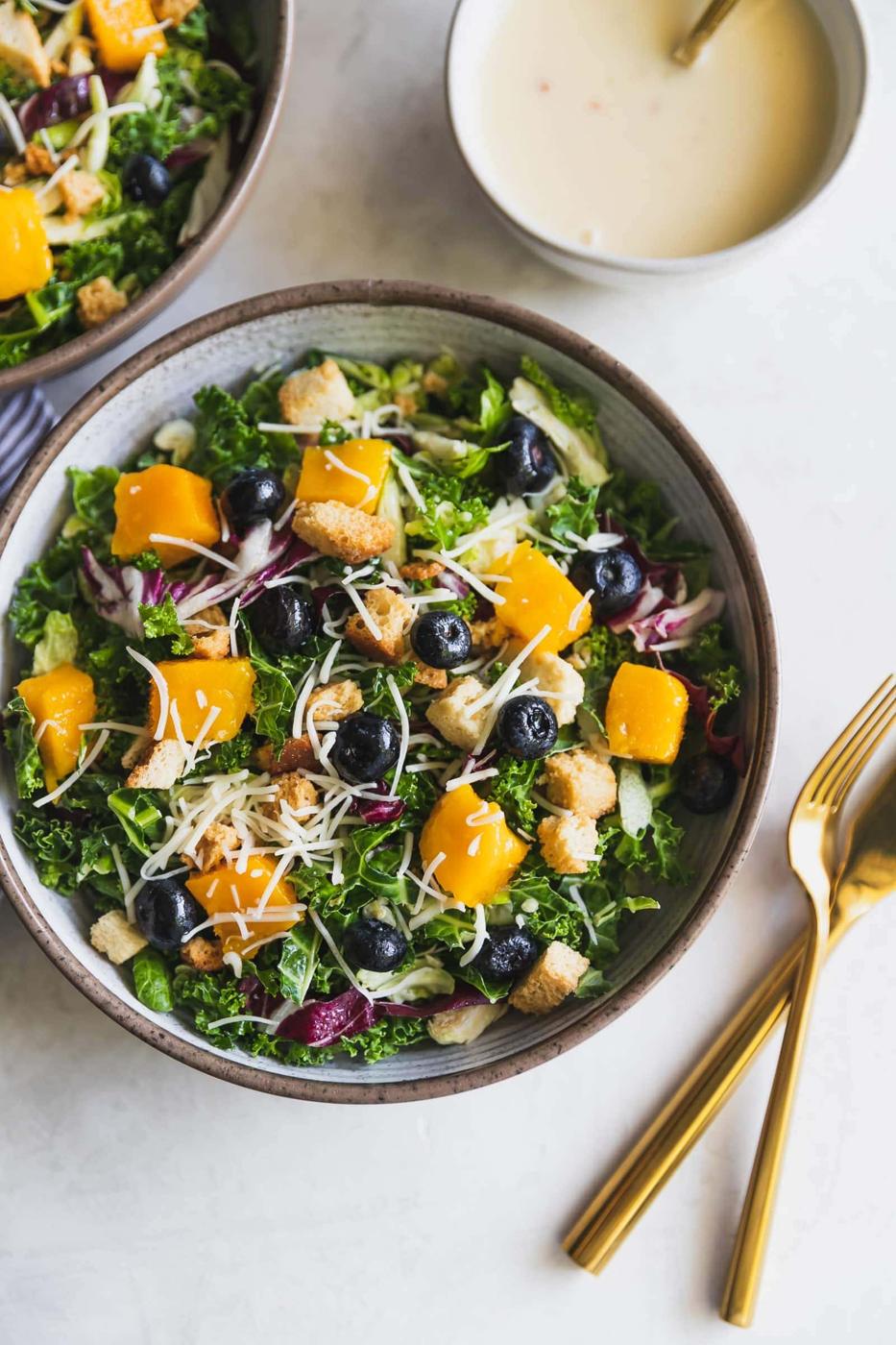 Mango Blueberry Asiago Kale Salad