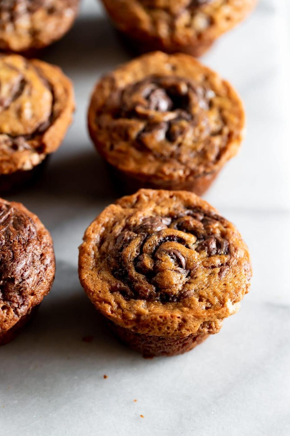 Super Moist Nutella Stuffed Banana Muffins