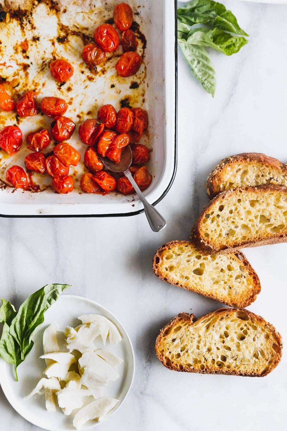 Roasted Cherry Tomato Caprese Toast