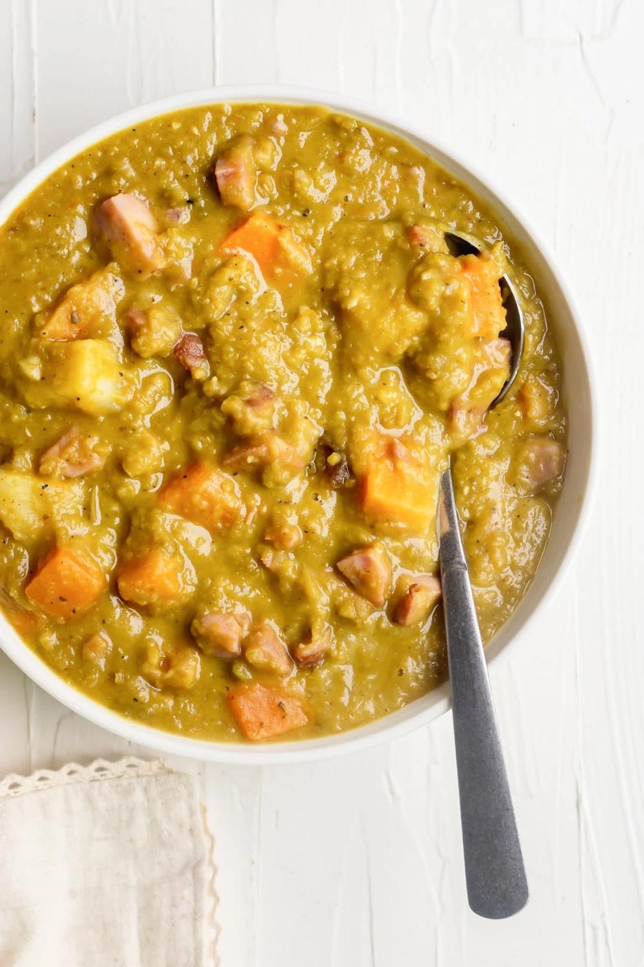 bowl of chicharos cubano split pea soup