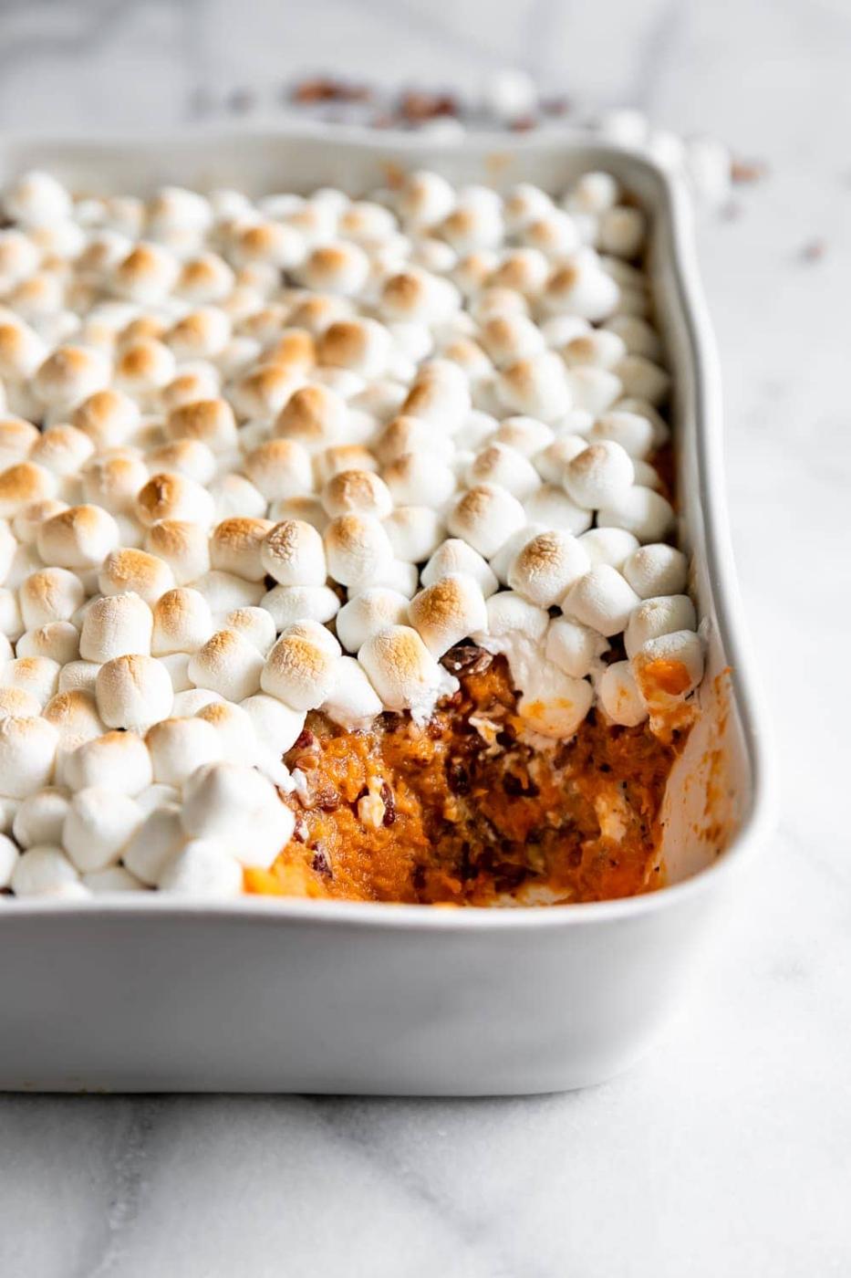 Sweet Potato Casserole with Marshmallows and Candied Pecans