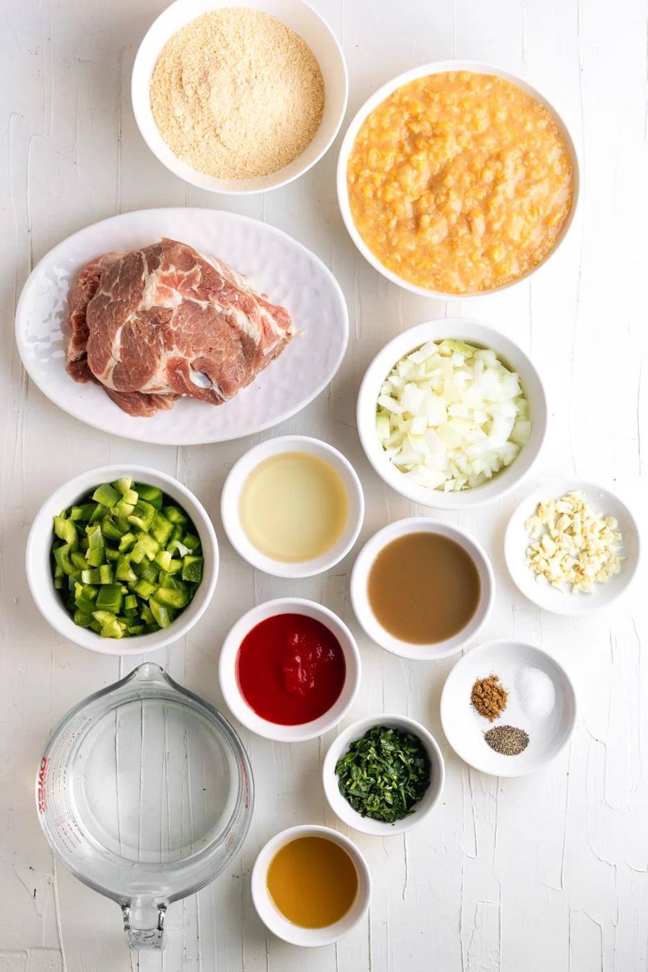 Traditional Cuban tamal casserole ingredients ready for preparation.