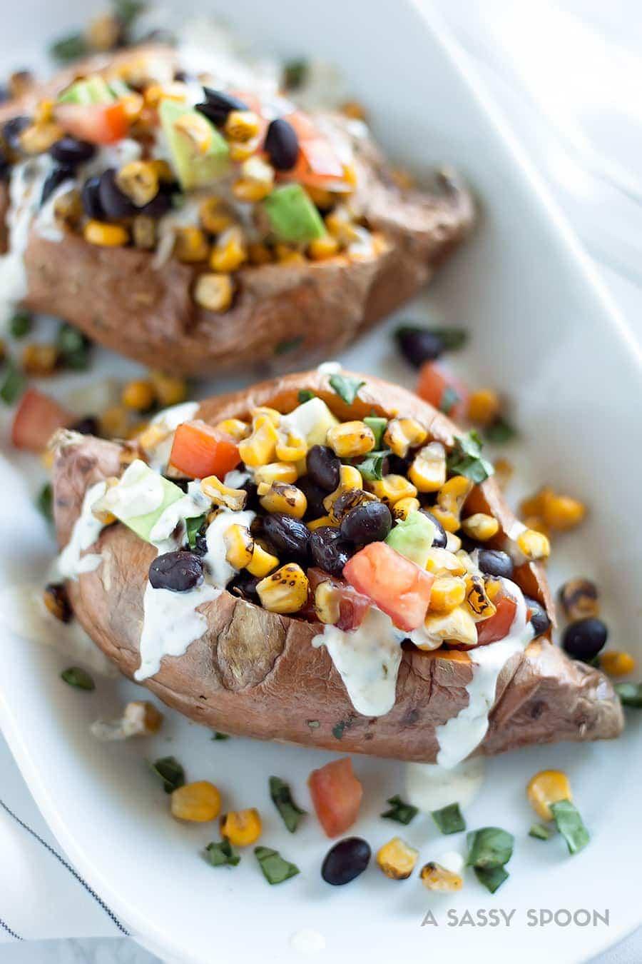 20-Minute Loaded Vegetarian Stuffed Sweet Potatoes