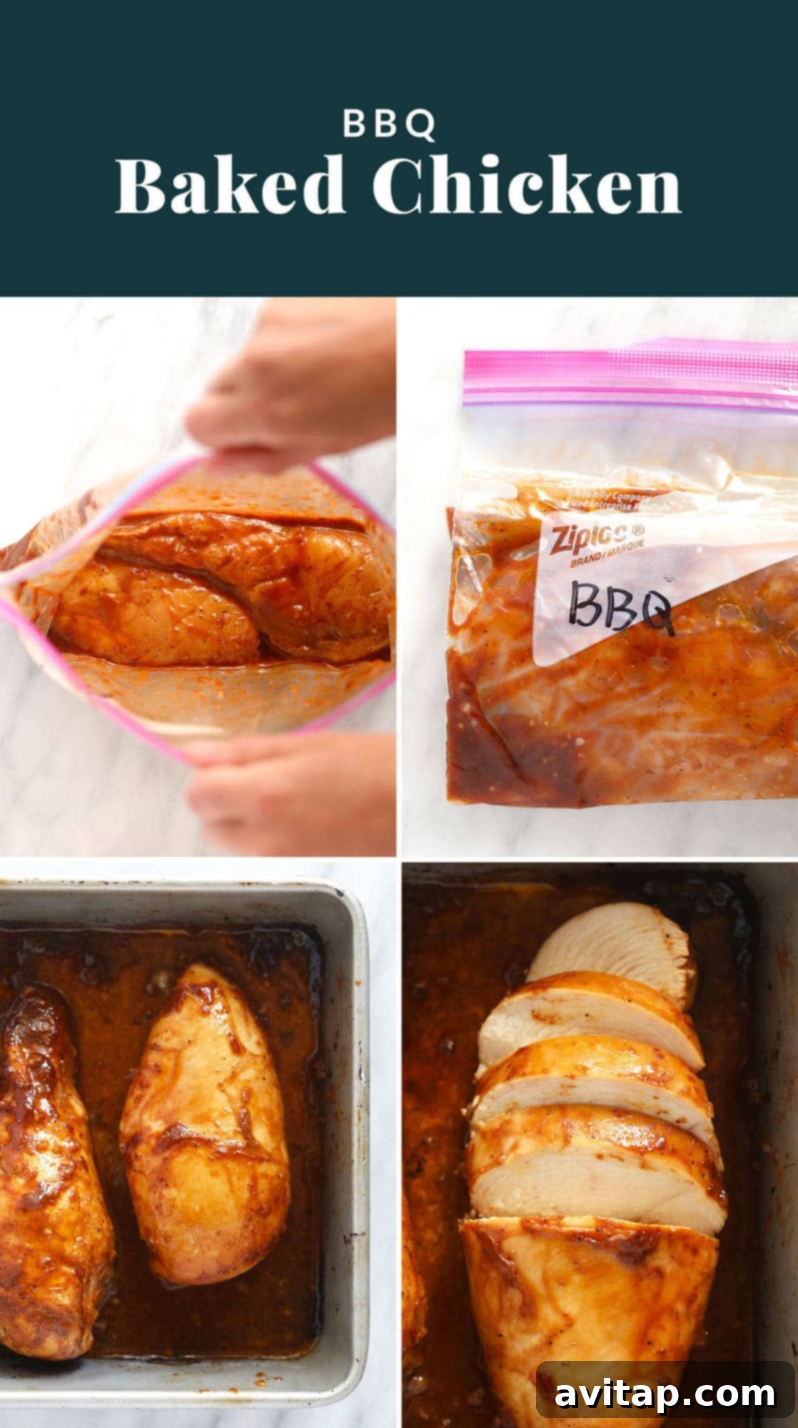 baked bbq chicken collage.