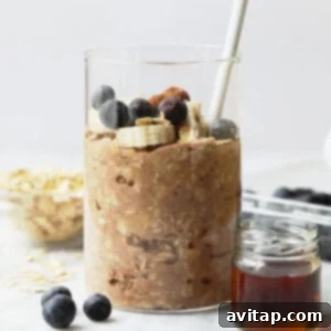 French Toast Overnight Oats with blueberries and bananas.