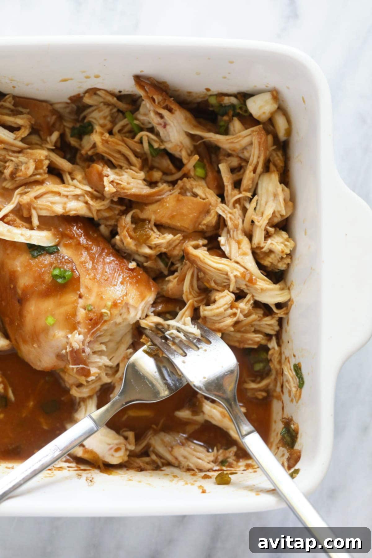Delicious shredded teriyaki chicken served for a meal
