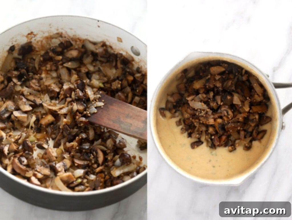 making mushroom sauce in pot