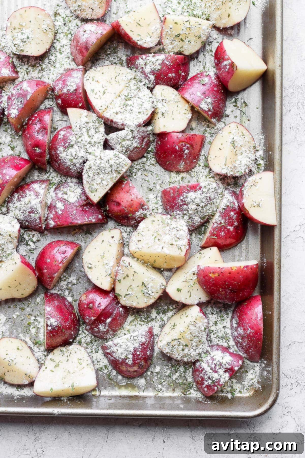 Crispy Ranch Roasted Potatoes seasoned to perfection Roasted red potatoes sprinkled with ranch seasoning