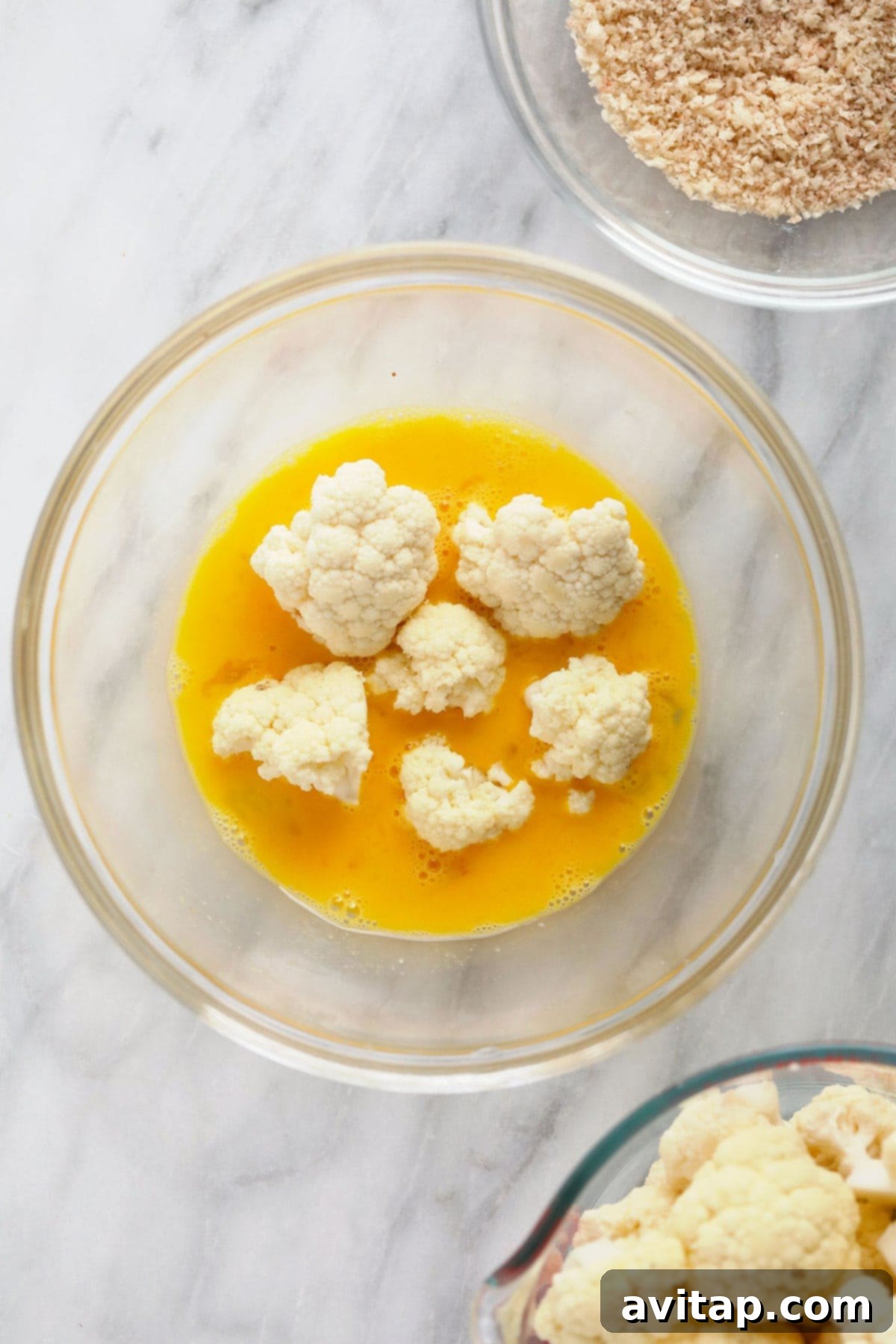 cauliflower in egg wash