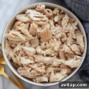 Delicious baked shredded chicken, ready for any meal.