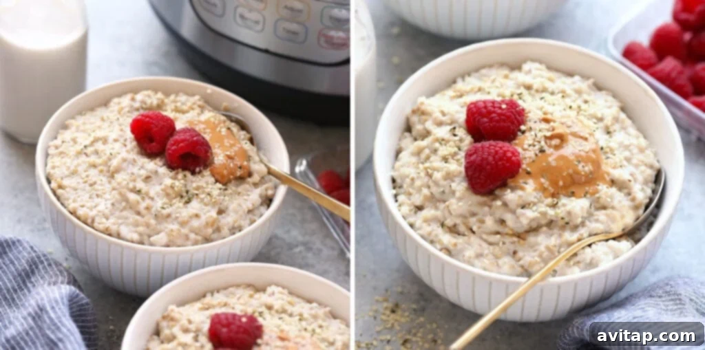 Instant Pot Steel Cut Oats Instant Pot Steel Cut Oats in a bowl, ready to serve.