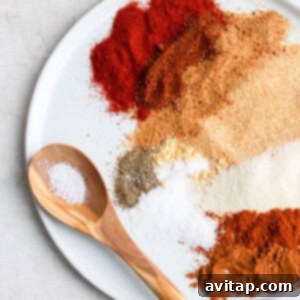 Collection of spices for the dry rub on a plate