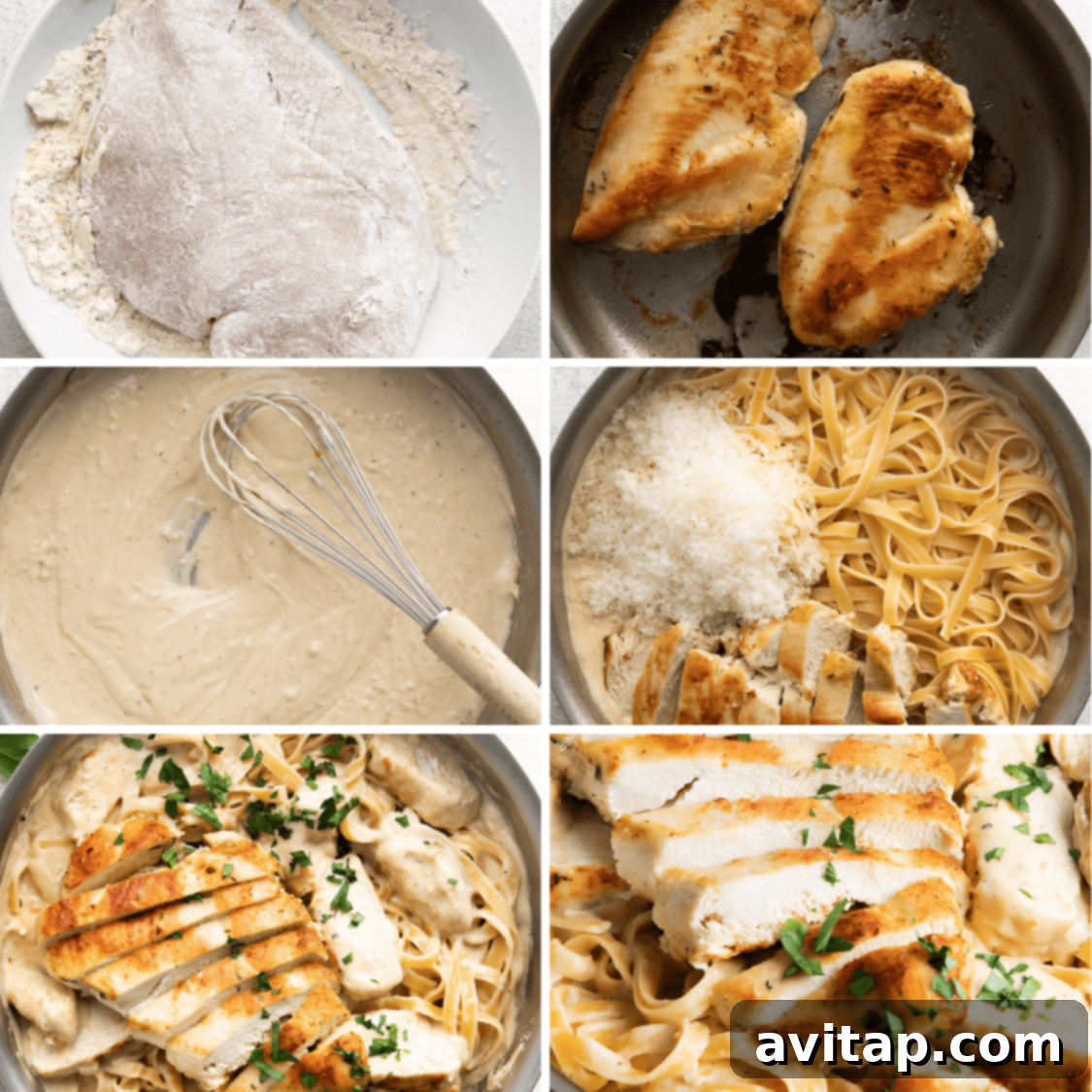 Effortless Creamy Chicken Alfredo 4 A top-down view showing a bowl of finely grated Parmesan cheese, a container of plain Greek yogurt, and a glass of 2% milk, highlighting the key dairy ingredients for our creamy Alfredo sauce.