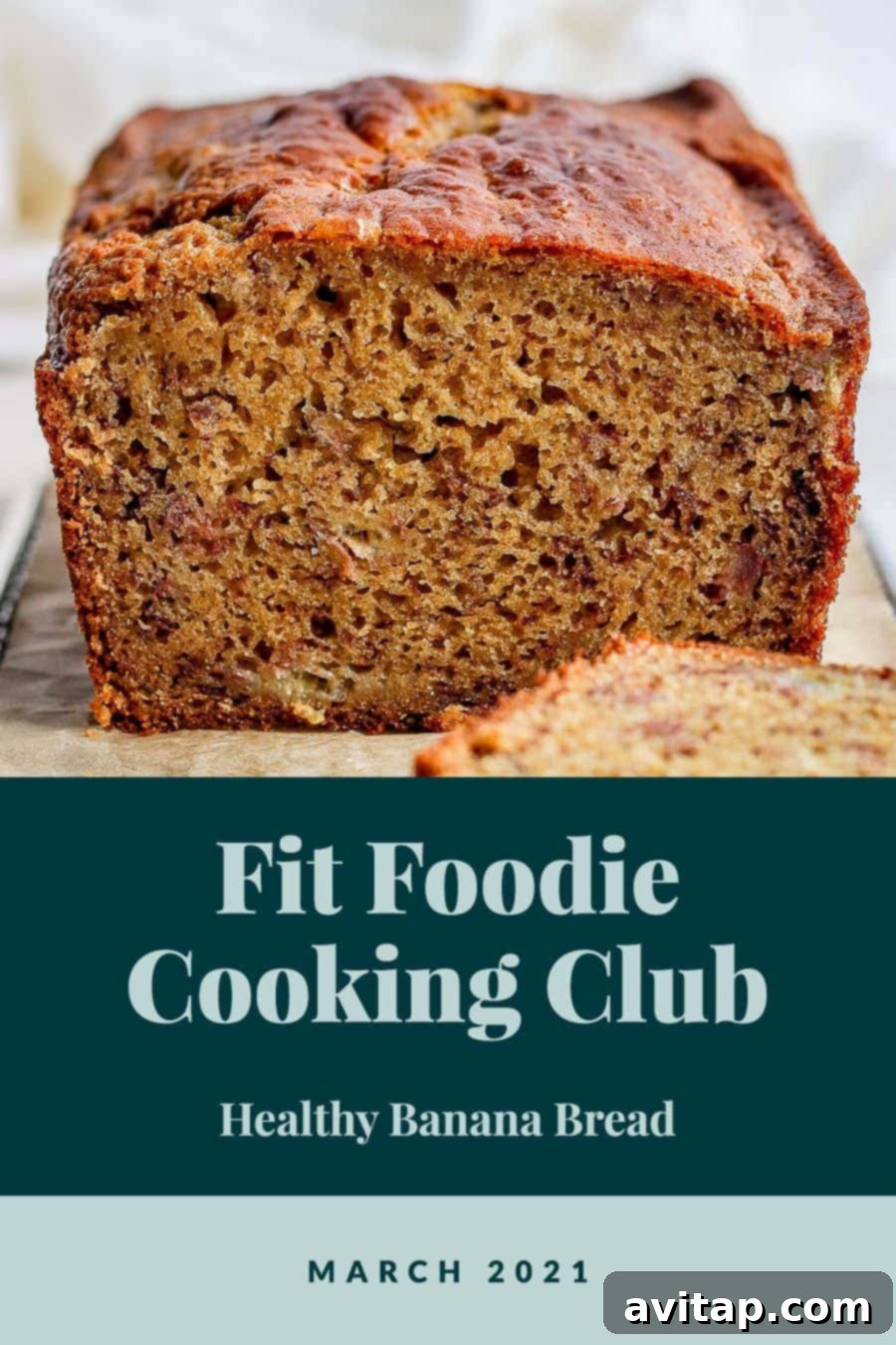 Deliciously baked healthy banana bread loaf, sliced and ready to enjoy.