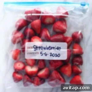 A bag of frozen strawberries.