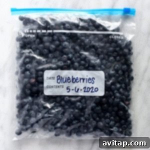 a bag of blueberries with a label.