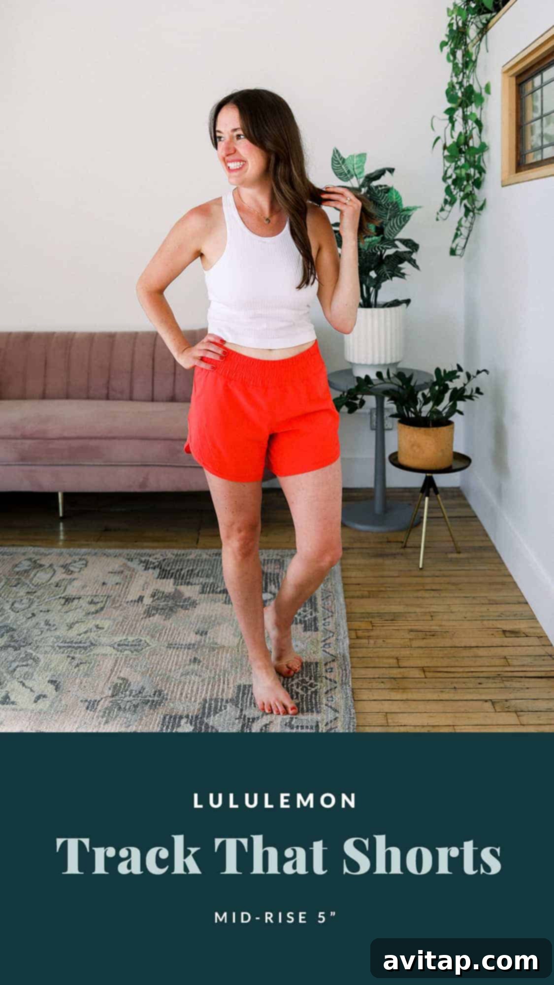 Experience unmatched comfort and flexibility with Lululemon Track That shorts for your runs. Linley running confidently in vibrant red Lululemon Track That shorts