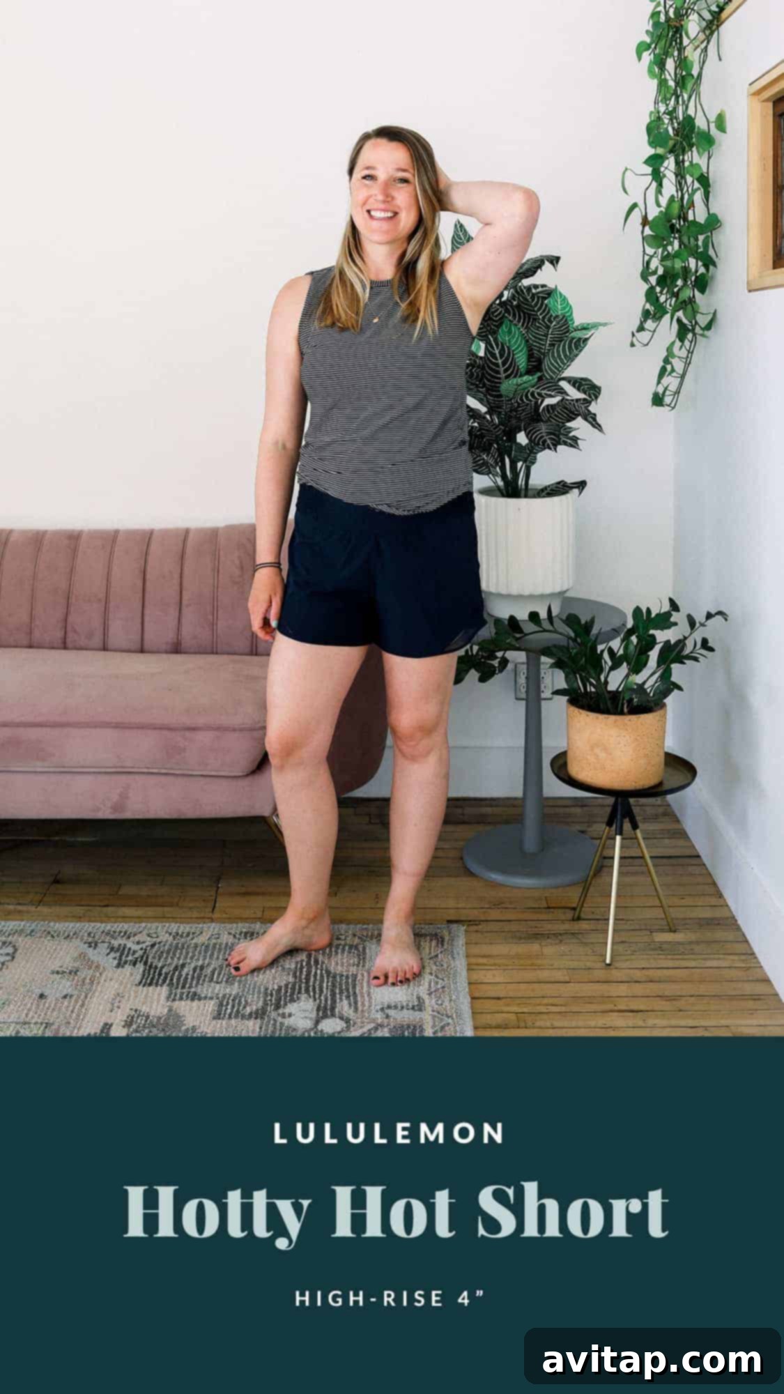 Optimize your warm-weather runs with the breathable Lululemon Hotty Hot 4 shorts. Woman running in Lululemon Hotty Hot 4 shorts and a matching tank top outdoors