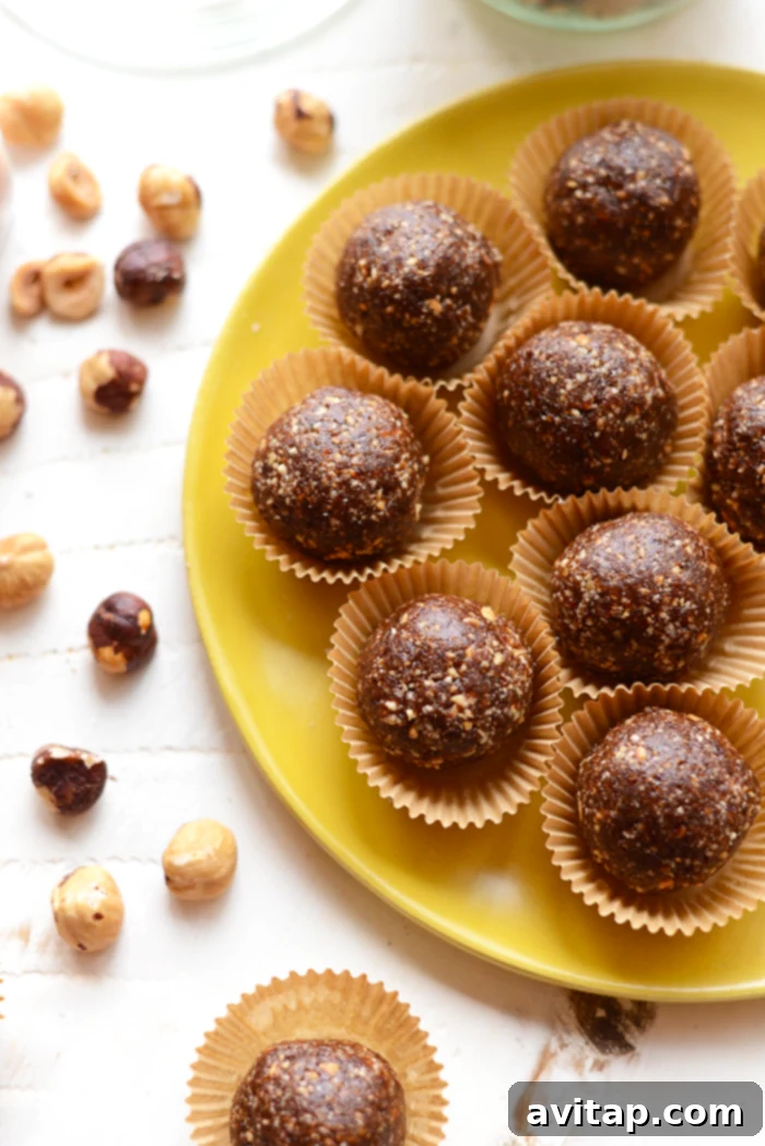 Delicious and healthy Nutella Sea Salt Energy Balls made from hazelnuts, cocoa powder, dates, and sea salt, perfect for a guilt-free snack.
