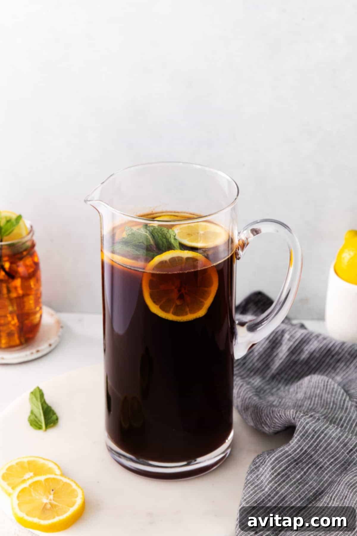 Ready-to-Serve Iced Tea pitcher of homemade iced tea ready to be served