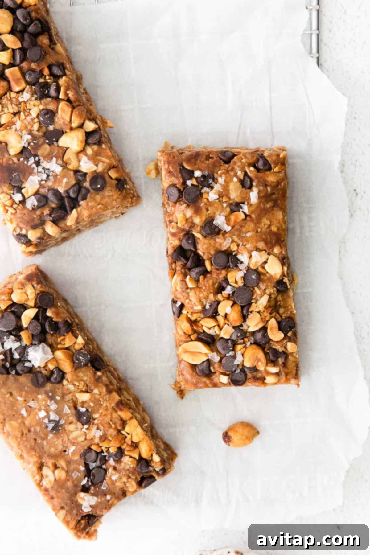 Homemade granola bars neatly arranged on a kitchen countertop