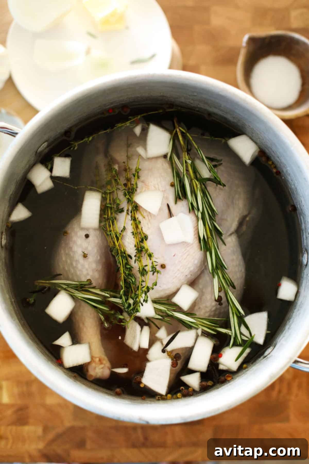 The Ultimate Smoked Turkey Brine 2 Turkey Brine in a pot.