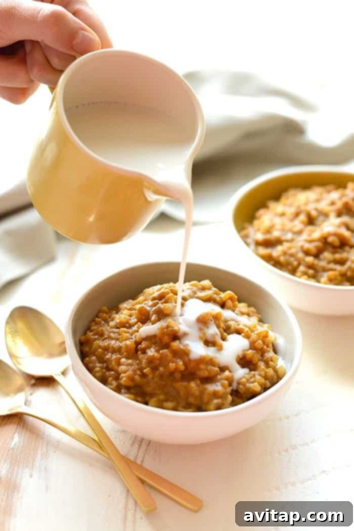 Three bowls of healthy pumpkin rice pudding are presented on a wooden board, showcasing various toppings like seeds, nuts, and a touch of whipped cream. A perfect seasonal treat for sharing.