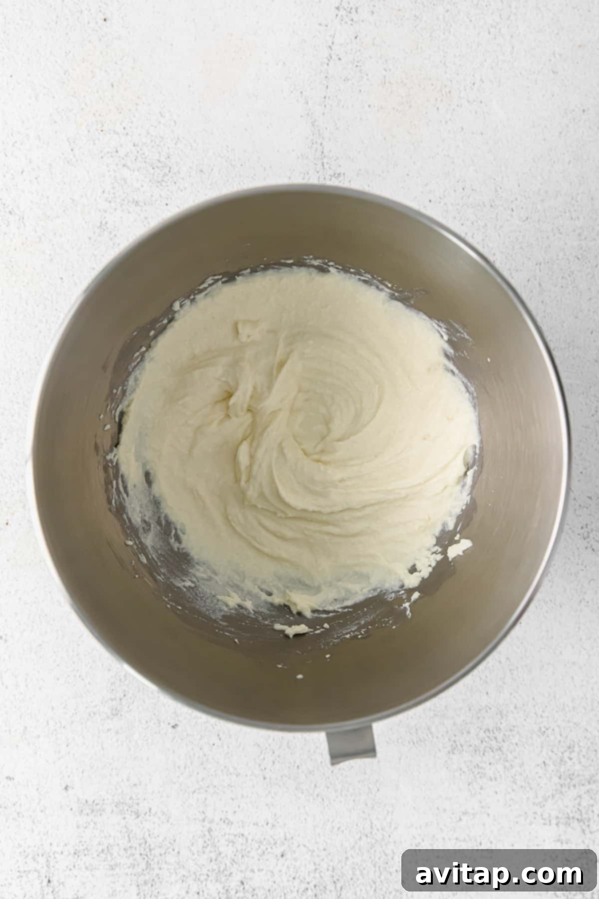 Bowl of light and fluffy whipped ricotta cheese