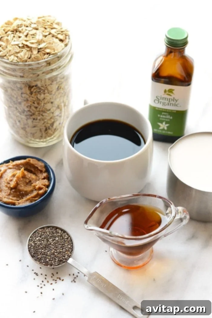 Coffee Kick Overnight Oats 4 Espresso Overnight Oats with Salted Date Caramel - Soak your oats in brewed coffee overnight and top them with salted date caramel for a yummy treat in the morning.