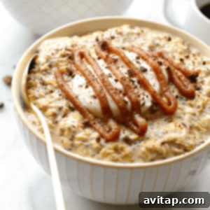 Coffee Kick Overnight Oats 6 Coffee-infused Overnight Oats with a drizzle of caramel sauce.