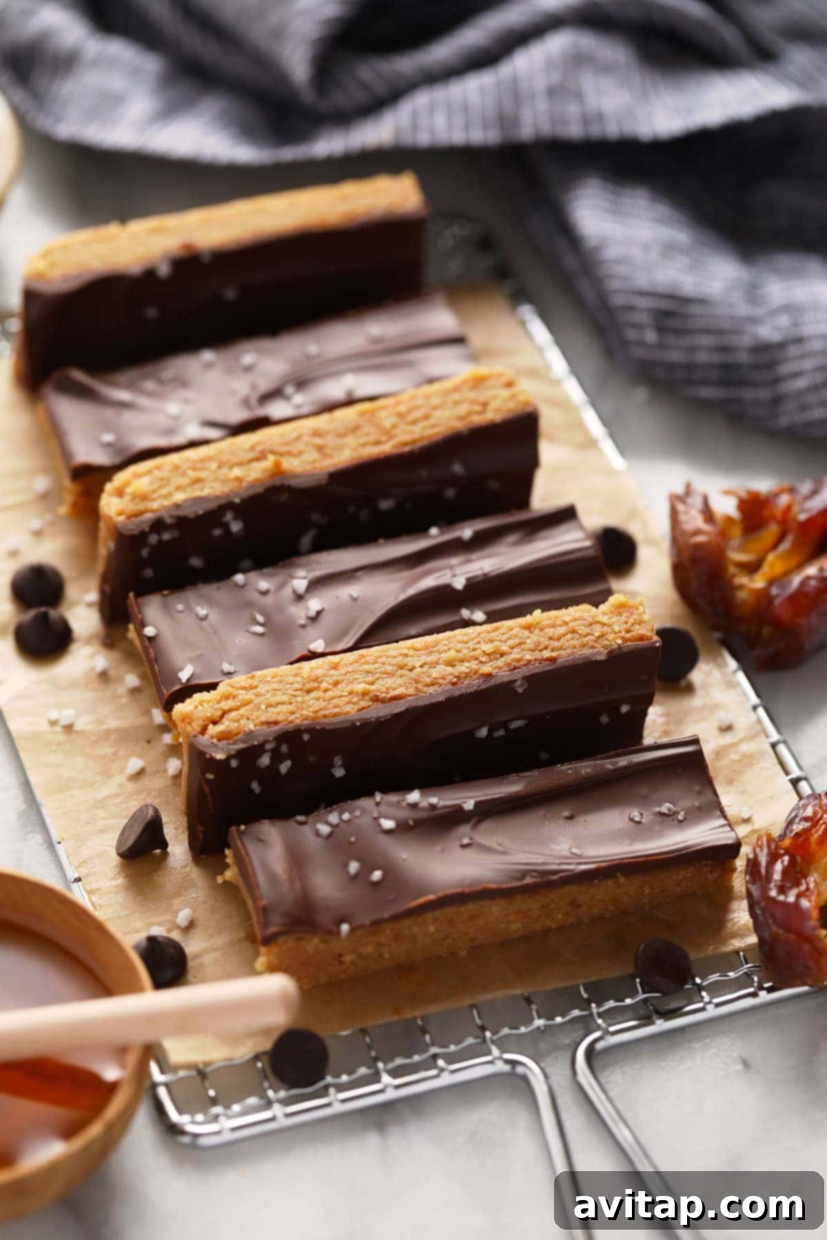 Homemade peanut butter protein bars, perfectly sliced and ready to eat or store.