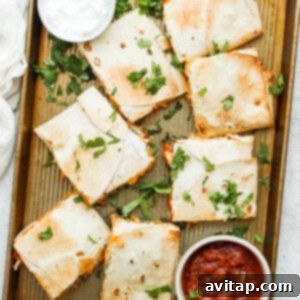 Cut the quesadilla into squares and top with your favorite toppings.