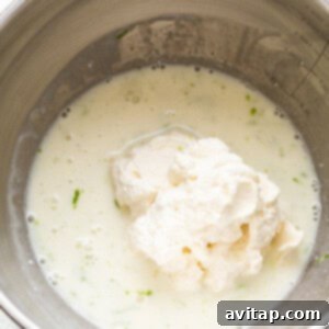 Creamy margarita filling in a bowl, after the whipped cream has been folded in.