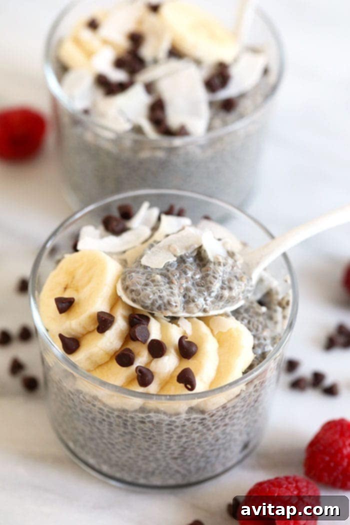 chia seed pudding topped with banana slices