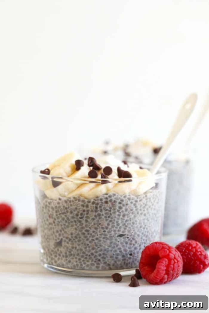 chia seed pudding in a bowl topped with banana slices